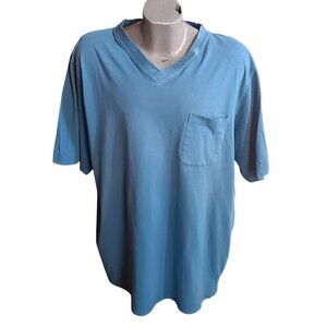 XXL Vintage 90's Mens Blue V-Neck Short Sleeve T-Shirt Pocket Cotton Pakistan